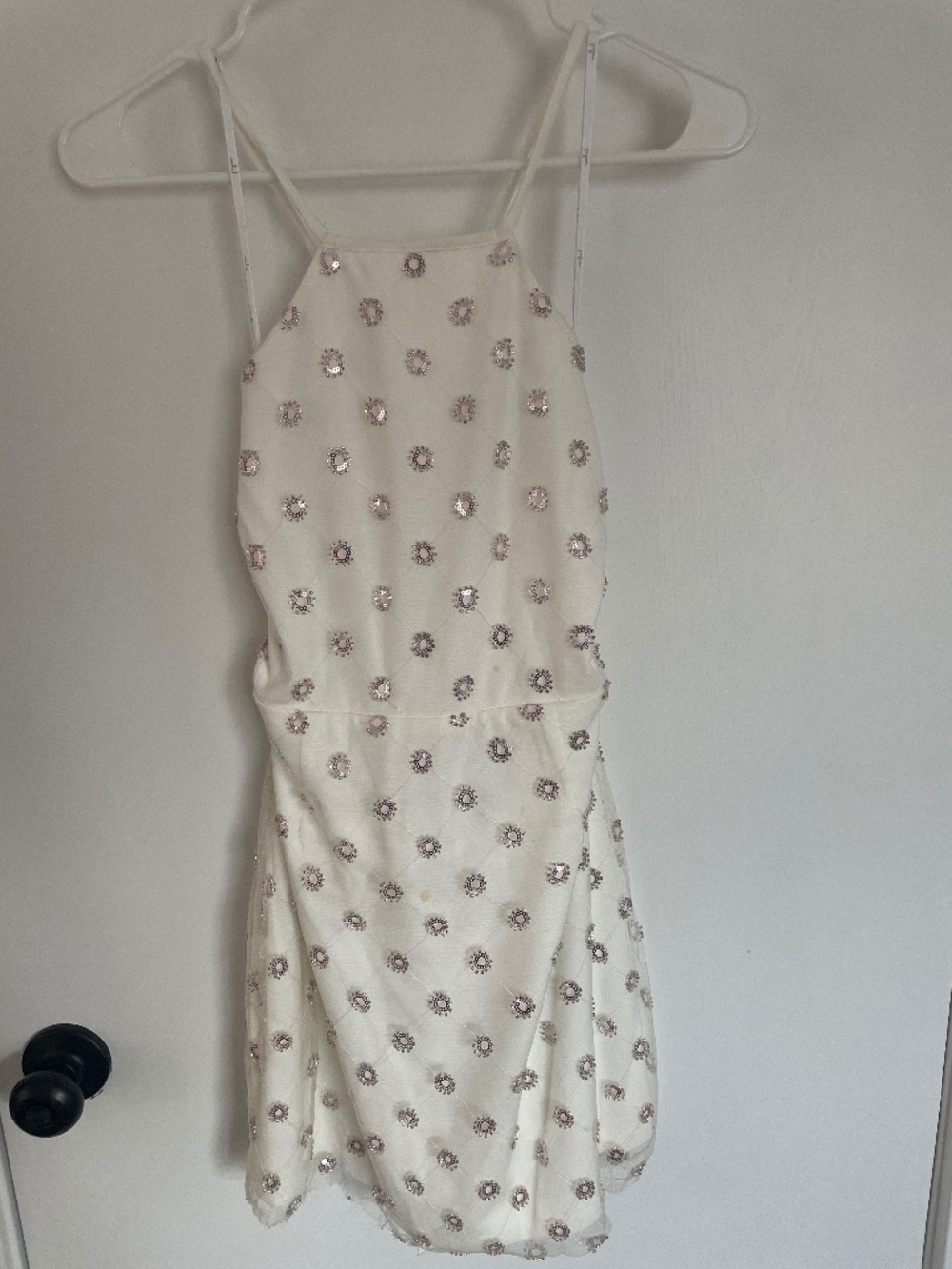 White Sequin Halter Dress